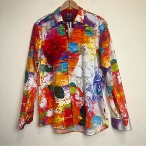 BARABAS Men's XXL Roman Sculpture Print Button Down Short Sleeve Shirts Italian